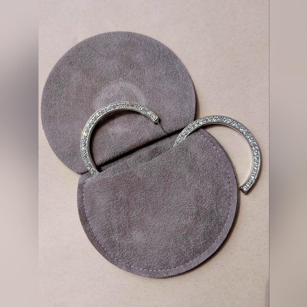 Vintage Kenneth Lane Sparkling Silver Crystal Hoop Earrings - Picture 4 of 16